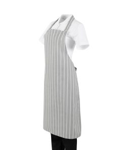 Whites Bib Apron Grey-White Butchers Stripe (BA111)