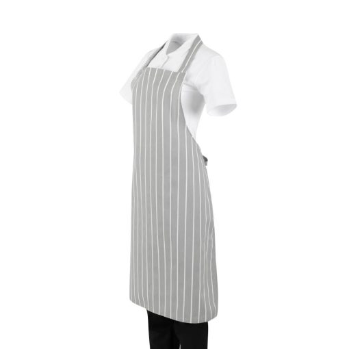 Whites Bib Apron Grey-White Butchers Stripe (BA111)