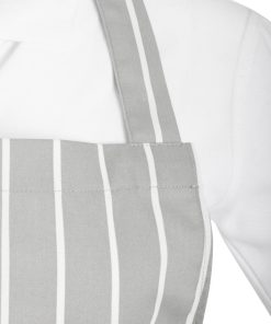 Whites Bib Apron Grey-White Butchers Stripe (BA111)