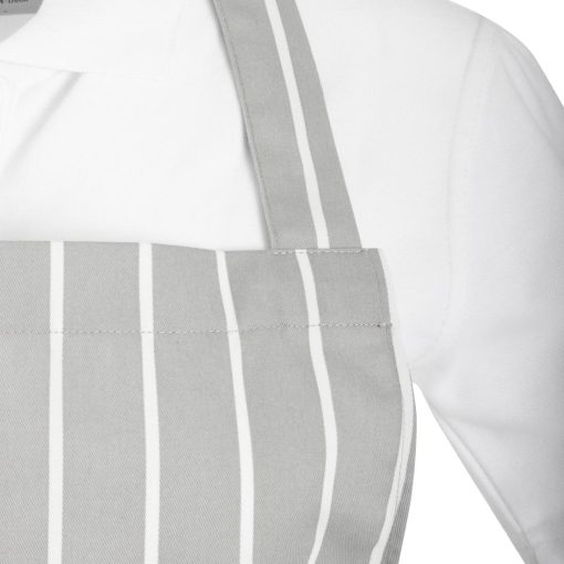 Whites Bib Apron Grey-White Butchers Stripe (BA111)