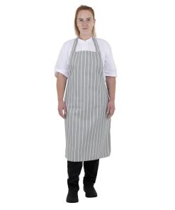 Whites Bib Apron Grey-White Butchers Stripe (BA111)