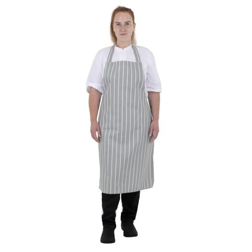 Whites Bib Apron Grey-White Butchers Stripe (BA111)