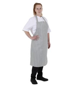 Whites Bib Apron Grey-White Butchers Stripe (BA111)