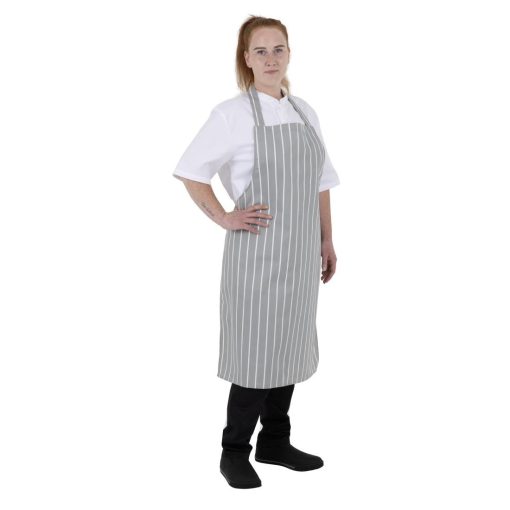 Whites Bib Apron Grey-White Butchers Stripe (BA111)