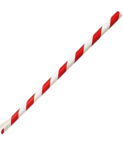 Fiesta Compostable Paper Spoon Straw Red and White Stripe 210x8mm Pack of 250 (HU366)