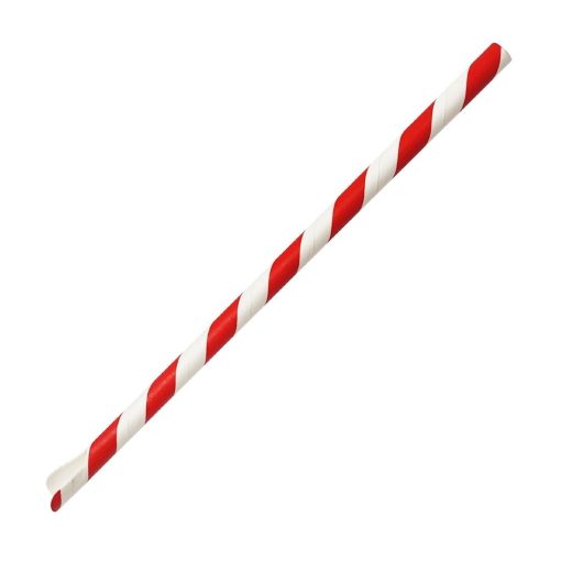 Fiesta Compostable Paper Spoon Straw Red and White Stripe 210x8mm Pack of 250 (HU366)