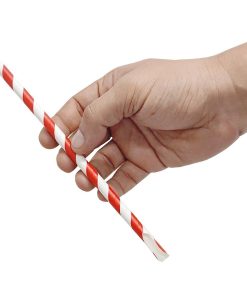 Fiesta Compostable Paper Spoon Straw Red and White Stripe 210x8mm Pack of 250 (HU366)