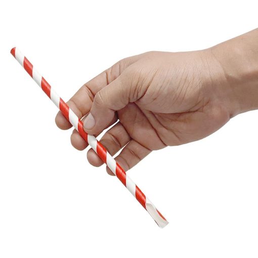 Fiesta Compostable Paper Spoon Straw Red and White Stripe 210x8mm Pack of 250 (HU366)