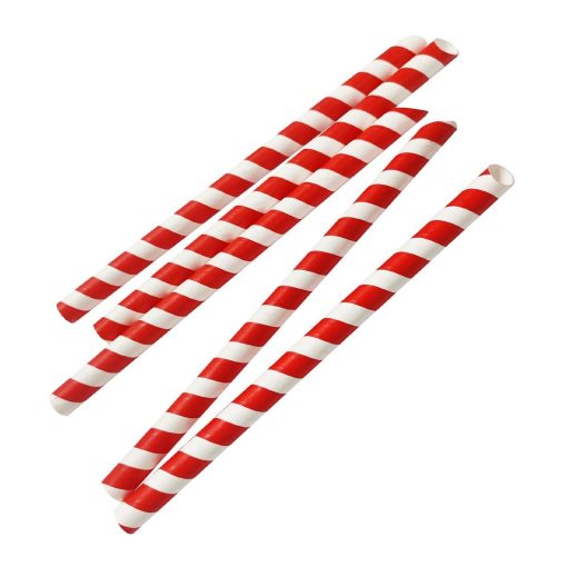 Fiesta Compostable Bubble Tea Straw Red and White 12x210mm Pack of 150 (HU368)