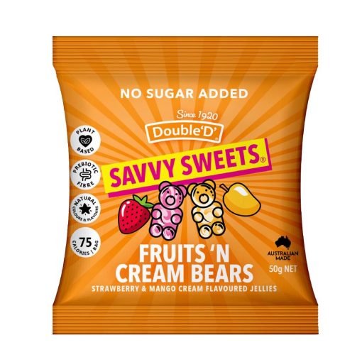 Savvy Sweets Fruits and Cream Bears 50g Pack of 12 (KA613)