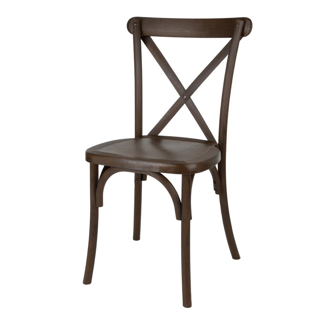 Bolero Manhattan Cross-Back Resin Chairs Dark Wood Effect 4 Pack (HW281)