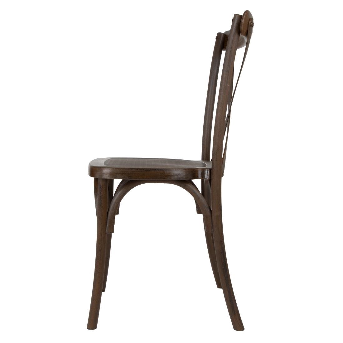 Bolero Manhattan Cross-Back Resin Chairs Dark Wood Effect 4 Pack (HW281)