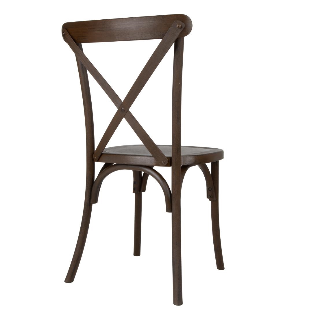 Bolero Manhattan Cross-Back Resin Chairs Dark Wood Effect 4 Pack (HW281)