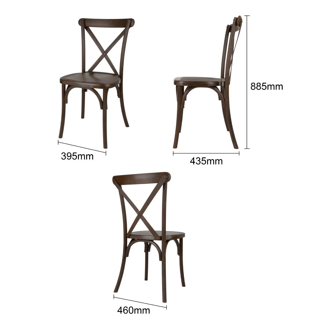 Bolero Manhattan Cross-Back Resin Chairs Dark Wood Effect 4 Pack (HW281)