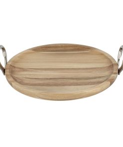 Olympia Round Dish Acacia Wood With Metal Handles 345x305x80mm (HX388)