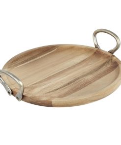 Olympia Round Dish Acacia Wood With Metal Handles 345x305x80mm (HX388)