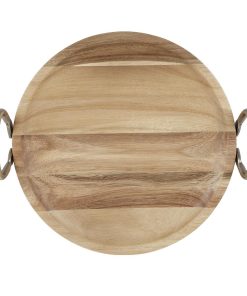 Olympia Round Dish Acacia Wood With Metal Handles 345x305x80mm (HX388)