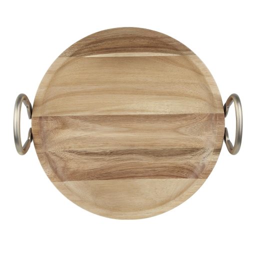 Olympia Round Dish Acacia Wood With Metal Handles 345x305x80mm (HX388)