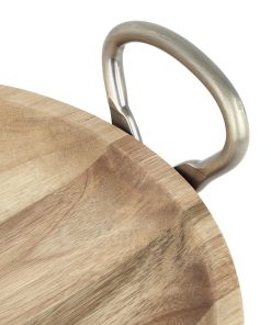 Olympia Round Dish Acacia Wood With Metal Handles 345x305x80mm (HX388)