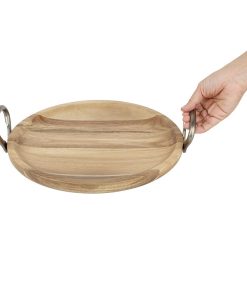 Olympia Round Dish Acacia Wood With Metal Handles 345x305x80mm (HX388)