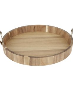 Olympia Round Tray Acacia Wood with Metal Handles 440x405x100mm (HX393)