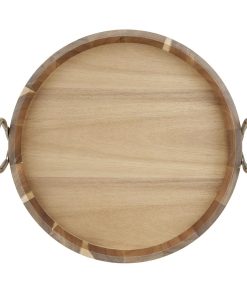 Olympia Round Tray Acacia Wood with Metal Handles 440x405x100mm (HX393)