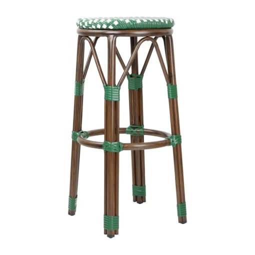 Bolero Parisian Style PE Rattan Bar Stools Green Dot Mix 2 Pack (HZ147)