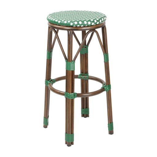 Bolero Parisian Style PE Rattan Bar Stools Green Dot Mix 2 Pack (HZ147)