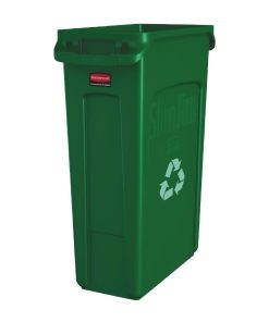 Rubbermaid Slim Jim with Venting Channels Green with Recycling Logo 87Ltr (DN856)