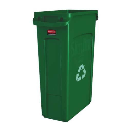 Rubbermaid Slim Jim with Venting Channels Green with Recycling Logo 87Ltr (DN856)