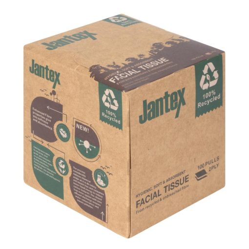 Jantex Green 100 Recycled Facial Tissue Cube 100 Sheets 36 Pack (HX931)