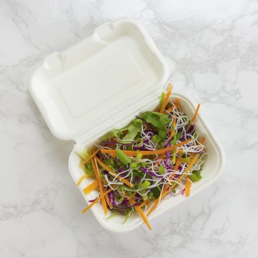 Vegware Compostable Bagasse Clamshell Hinged Meal Boxes 7x 5 Pack of 500 (HZ937)