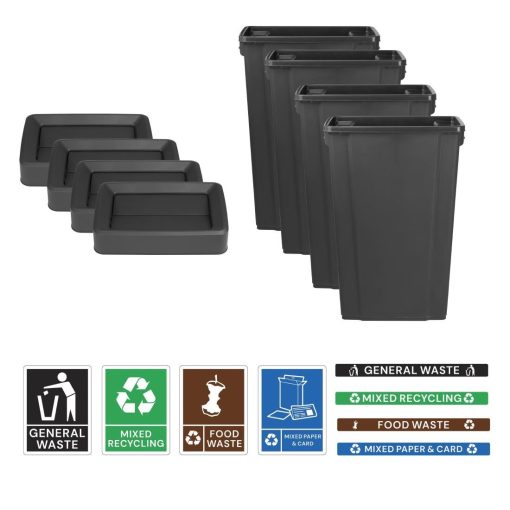 Jantex Simpler Recycling Slim Bin Bundle Black 4x 80Ltr (SA837)