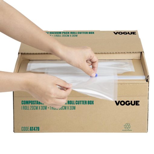 Vogue Compostable Vacuum Pack Roll Cutter Box 2x 30m Rolls (AT479)