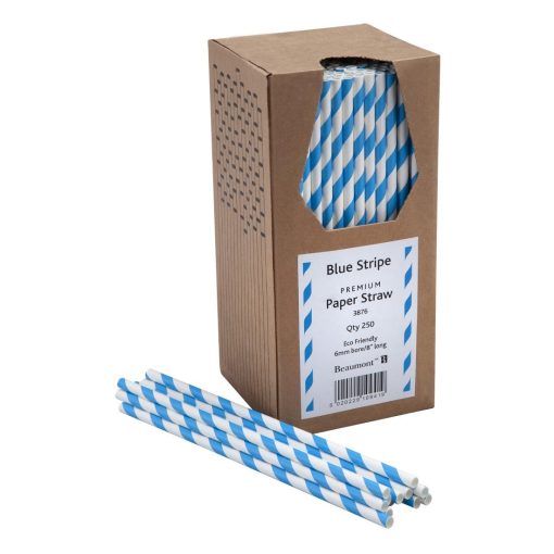 Beaumont Blue and White Stripped Bore Paper Straw 8 Inch 6mm Pack of 250 (CZ912)