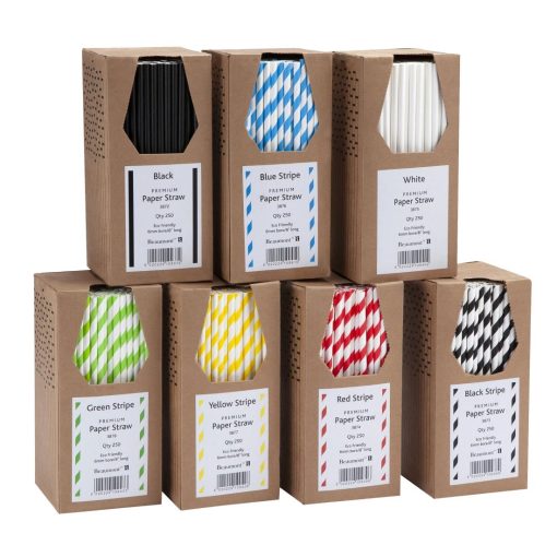 Beaumont Blue and White Stripped Bore Paper Straw 8 Inch 6mm Pack of 250 (CZ912)