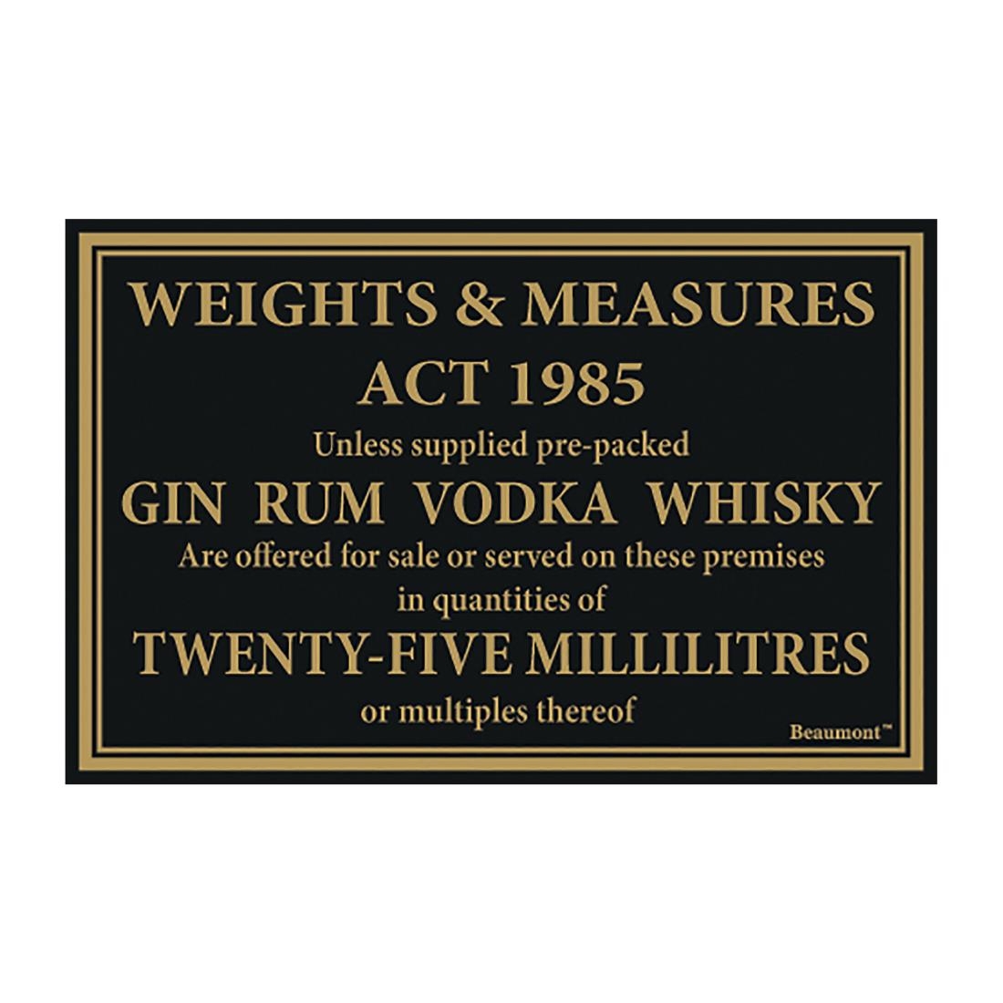 Beaumont Whisky Gin Vodka Rum Law Sign 170x110mm (CZ913)