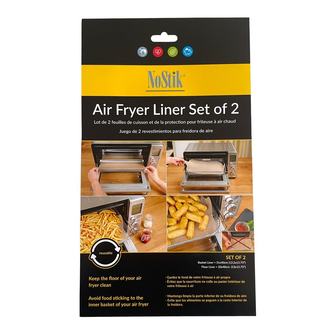 NoStik Air Fryer Liner Rectangular 310x400mm 2 Pack (DP550)