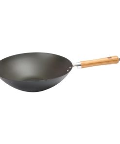 Dexam School of Wok Pre-Seasoned Carbon Steel Flat Base Wok 305mm (DZ885)