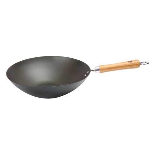 Dexam School of Wok Pre-Seasoned Carbon Steel Flat Base Wok 305mm (DZ885)