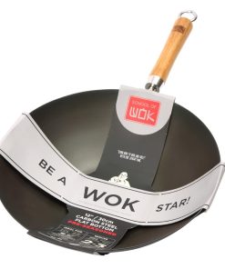 Dexam School of Wok Pre-Seasoned Carbon Steel Flat Base Wok 305mm (DZ885)