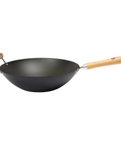 Dexam School of Wok Pre-Seasoned Carbon Steel Flat Base Wok 360mm (DZ886)