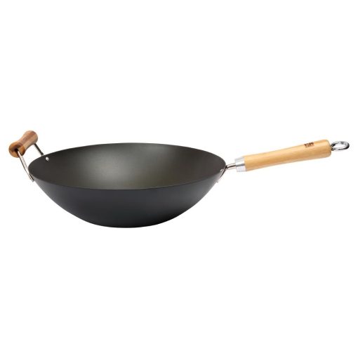 Dexam School of Wok Pre-Seasoned Carbon Steel Flat Base Wok 360mm (DZ886)