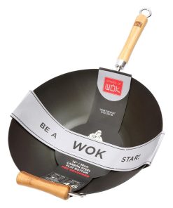 Dexam School of Wok Pre-Seasoned Carbon Steel Flat Base Wok 360mm (DZ886)