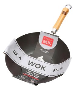 Dexam School of Wok Pre-Seasoned Carbon Steel Flat Base Wok 270mm (DZ888)