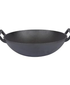 Dexam School of Wok Pre-Seasoned Cast Iron Flat Base Wok 300mm (DZ889)