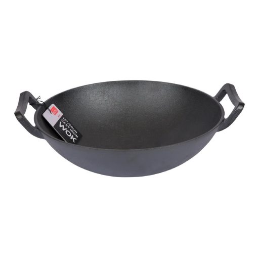 Dexam School of Wok Pre-Seasoned Cast Iron Flat Base Wok 300mm (DZ889)