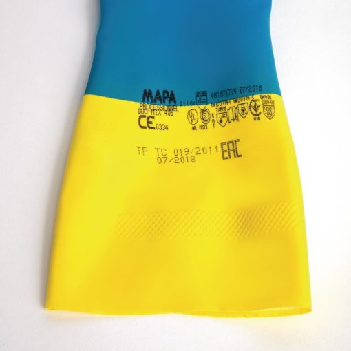 Mapa Alto 405 Liquid-Proof Heavy-Duty Janitorial Gloves Blue and Yellow Small (FA296-S)