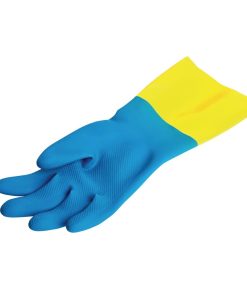 Mapa Alto 405 Liquid-Proof Heavy-Duty Janitorial Gloves Blue and Yellow Small (FA296-S)