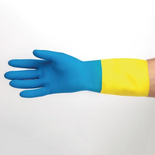 Mapa Alto 405 Liquid-Proof Heavy-Duty Janitorial Gloves Blue and Yellow Small (FA296-S)